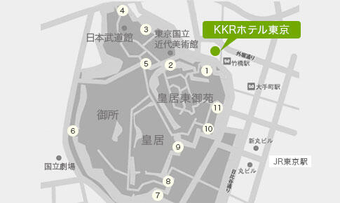 マップ:皇居東御苑 散策コース・江戸城の門めぐりコース